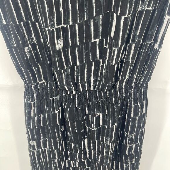 DKNY DKNYC A Line Dress Silk Printed Short Sleeve Key Hole Neck Black Small - Picture 10 of 15